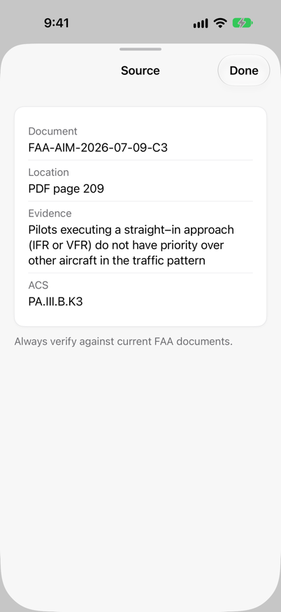 PPL Quiz Cards source sheet showing the FAA reference behind a study card